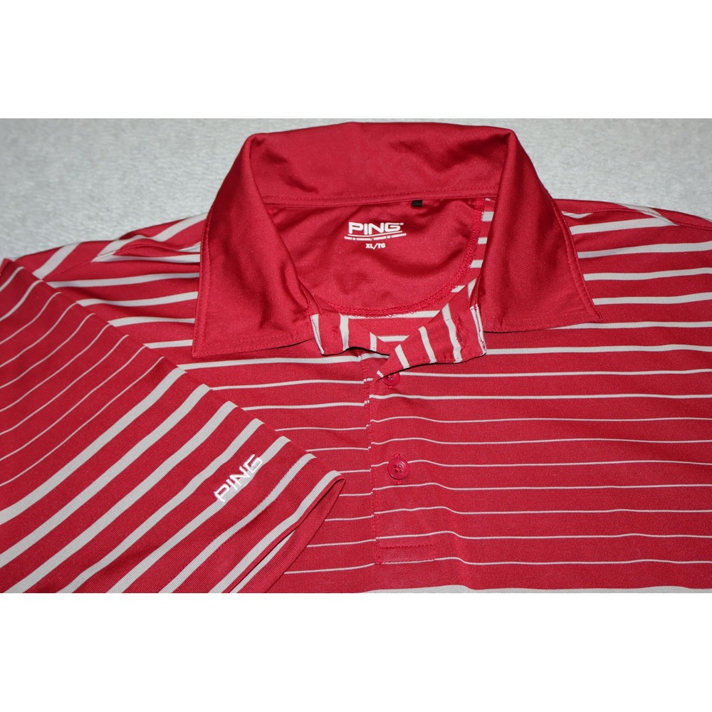 PING Polo Shirt Mens XL Red White Striped Short Sleeve Golf Performance